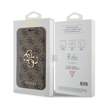 Guess PU Leather 4G Metal Logo Book Pouzdro pro iPhone 15 Pro Max Brown, GUBKP15X4GMGBR