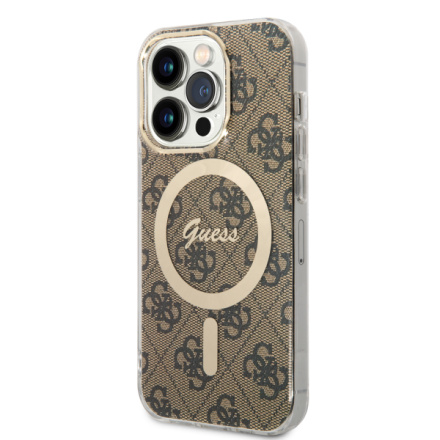 Guess IML 4G MagSafe Zadní Kryt pro iPhone 15 Pro Brown, GUHMP15LH4STW