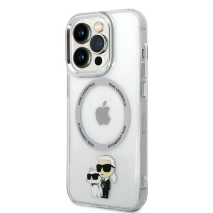 Karl Lagerfeld IML Karl and Choupette MagSafe Zadní Kryt pro iPhone 15 Pro Max Transparent, KLHMP15XHNKCIT