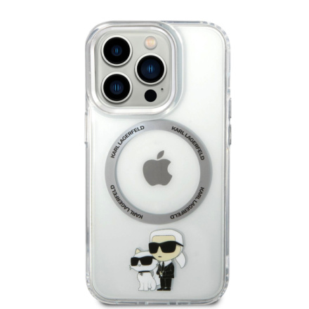 Karl Lagerfeld IML Karl and Choupette MagSafe Zadní Kryt pro iPhone 15 Pro Max Transparent, KLHMP15XHNKCIT