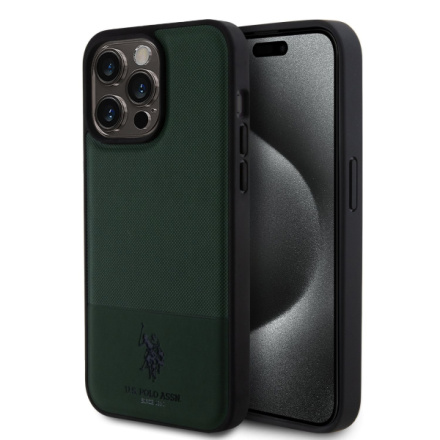 U.S. Polo PU Leather Mesh Pattern Double Horse Zadní Kryt pro iPhone 15 Pro Max Green, USHCP15XPMAN