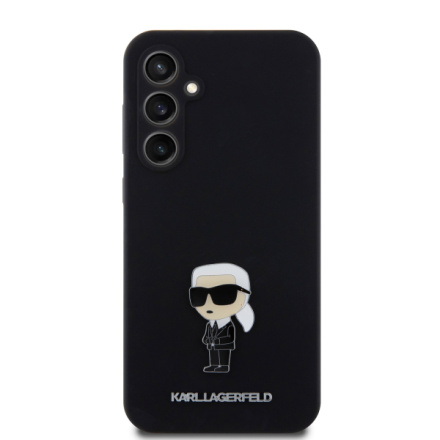 Karl Lagerfeld Liquid Silicone Metal Ikonik Zadní Kryt pro Samsung Galaxy S23 FE Black, KLHCS23FEMHKNPK