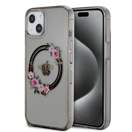 Guess PC/TPU Flowers Ring Glossy Logo MagSafe Zadní Kryt pro iPhone 13 Black , GUHMP13MHFWFCK