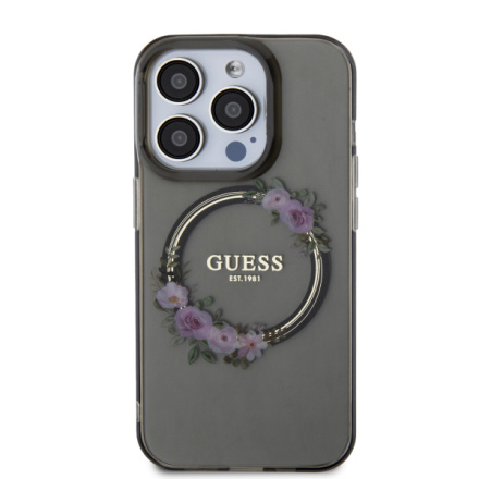 Guess PC/TPU Flowers Ring Glossy Logo MagSafe Zadní Kryt pro iPhone 13 Pro Black , GUHMP13LHFWFCK