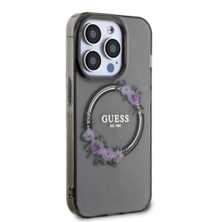 Guess PC/TPU Flowers Ring Glossy Logo MagSafe Zadní Kryt pro iPhone 13 Pro Black , GUHMP13LHFWFCK