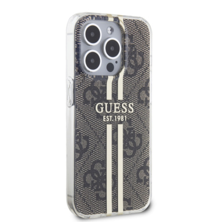 Guess IML 4G Gold Stripe Zadní Kryt pro iPhone 15 Pro Max Brown, GUHCP15XH4PSEGW