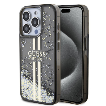 Guess PC/TPU Liquid Glitter Gold Stripe Zadní Kryt pro iPhone 15 Pro Max Black, GUHCP15XLFCSEGK