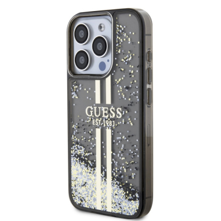 Guess PC/TPU Liquid Glitter Gold Stripe Zadní Kryt pro iPhone 15 Pro Max Black, GUHCP15XLFCSEGK