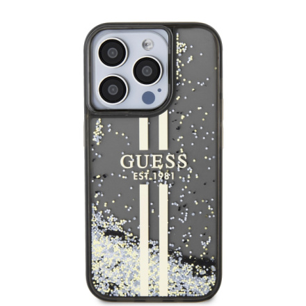 Guess PC/TPU Liquid Glitter Gold Stripe Zadní Kryt pro iPhone 15 Pro Max Black, GUHCP15XLFCSEGK