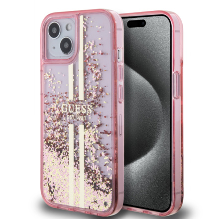 Guess PC/TPU Liquid Glitter Gold Stripe Zadní Kryt pro iPhone 15 Pink, GUHCP15SLFCSEGP