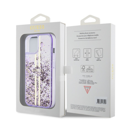 Guess PC/TPU Liquid Glitter Gold Stripe Zadní Kryt pro iPhone 15 Purple, GUHCP15SLFCSEGU