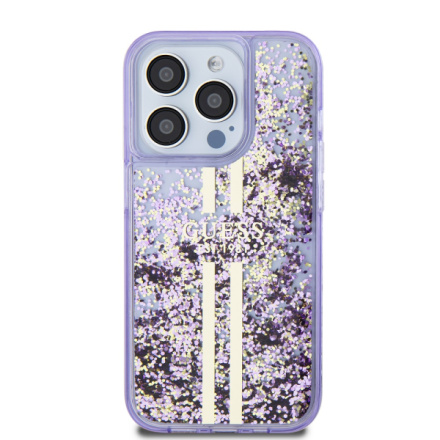 Guess PC/TPU Liquid Glitter Gold Stripe Zadní Kryt pro iPhone 15 Pro Purple, GUHCP15LLFCSEGU