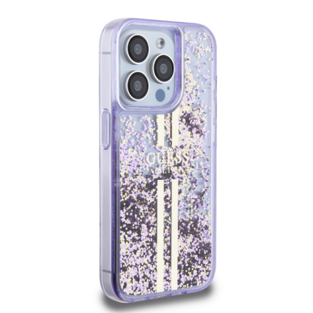 Guess PC/TPU Liquid Glitter Gold Stripe Zadní Kryt pro iPhone 15 Pro Purple, GUHCP15LLFCSEGU