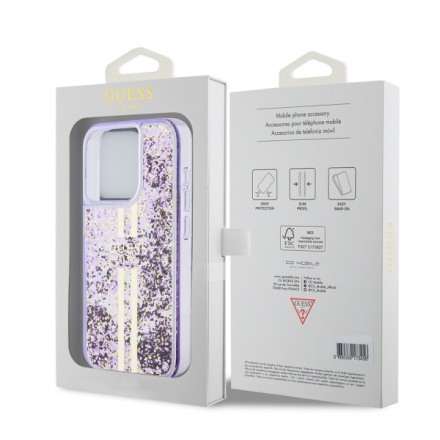 Guess PC/TPU Liquid Glitter Gold Stripe Zadní Kryt pro iPhone 15 Pro Purple, GUHCP15LLFCSEGU