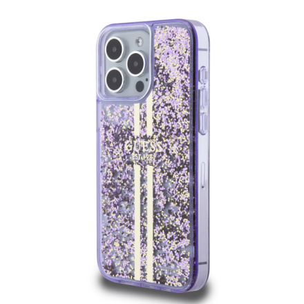 Guess PC/TPU Liquid Glitter Gold Stripe Zadní Kryt pro iPhone 15 Pro Max Purple, GUHCP15XLFCSEGU