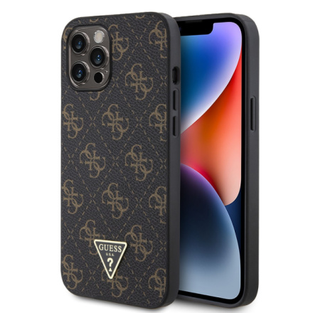 Guess PU Leather 4G Triangle Metal Logo Zadní Kryt pro iPhone 12 Pro Max Black, GUHCP12LPG4GPK