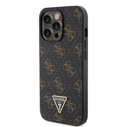 Guess PU Leather 4G Triangle Metal Logo Zadní Kryt pro iPhone 13 Pro Black, GUHCP13LPG4GPK