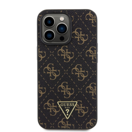 Guess PU Leather 4G Triangle Metal Logo Zadní Kryt pro iPhone 13 Pro Black, GUHCP13LPG4GPK