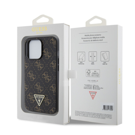 Guess PU Leather 4G Triangle Metal Logo Zadní Kryt pro iPhone 13 Pro Black, GUHCP13LPG4GPK