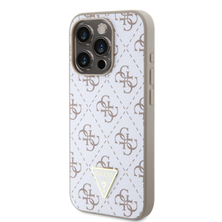 Guess PU Leather 4G Triangle Metal Logo Zadní Kryt pro iPhone 15 Pro White, GUHCP15LPG4GPH