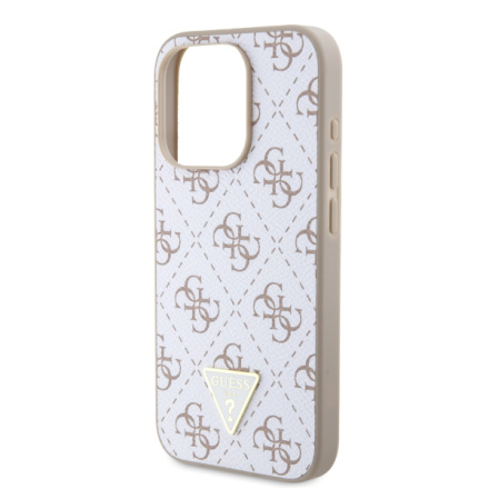 Guess PU Leather 4G Triangle Metal Logo Zadní Kryt pro iPhone 15 Pro White, GUHCP15LPG4GPH