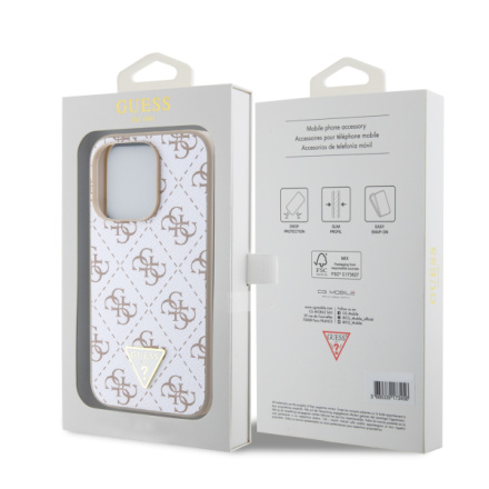 Guess PU Leather 4G Triangle Metal Logo Zadní Kryt pro iPhone 15 Pro White, GUHCP15LPG4GPH