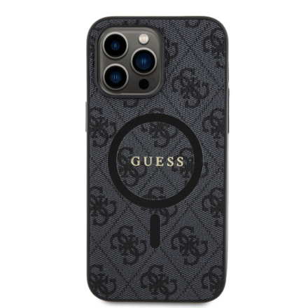 Guess PU Leather 4G Colored Ring MagSafe Zadní Kryt pro iPhone 14 Pro Max Black, GUHMP14XG4GFRK