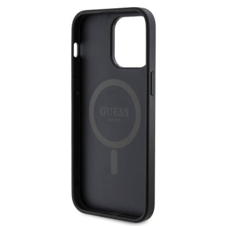 Guess PU Leather 4G Colored Ring MagSafe Zadní Kryt pro iPhone 14 Pro Max Black, GUHMP14XG4GFRK
