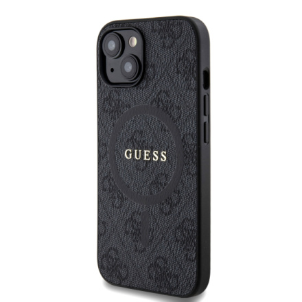 Guess PU Leather 4G Colored Ring MagSafe Zadní Kryt pro iPhone 15 Black, GUHMP15SG4GFRK