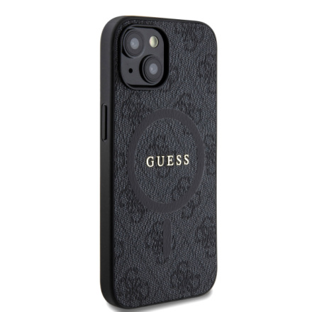 Guess PU Leather 4G Colored Ring MagSafe Zadní Kryt pro iPhone 15 Black, GUHMP15SG4GFRK