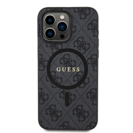 Guess PU Leather 4G Colored Ring MagSafe Zadní Kryt pro iPhone 15 Pro Max Black, GUHMP15XG4GFRK