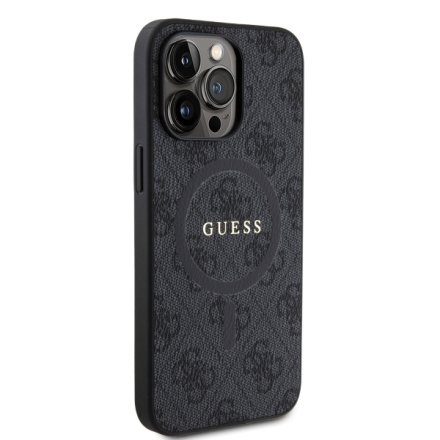 Guess PU Leather 4G Colored Ring MagSafe Zadní Kryt pro iPhone 15 Pro Max Black, GUHMP15XG4GFRK