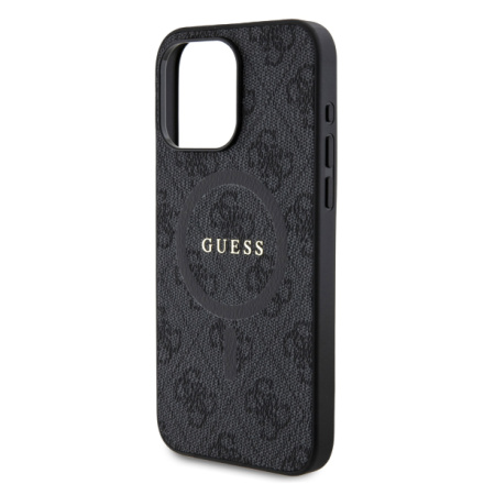 Guess PU Leather 4G Colored Ring MagSafe Zadní Kryt pro iPhone 15 Pro Max Black, GUHMP15XG4GFRK