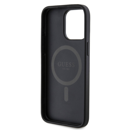 Guess PU Leather 4G Colored Ring MagSafe Zadní Kryt pro iPhone 15 Pro Max Black, GUHMP15XG4GFRK