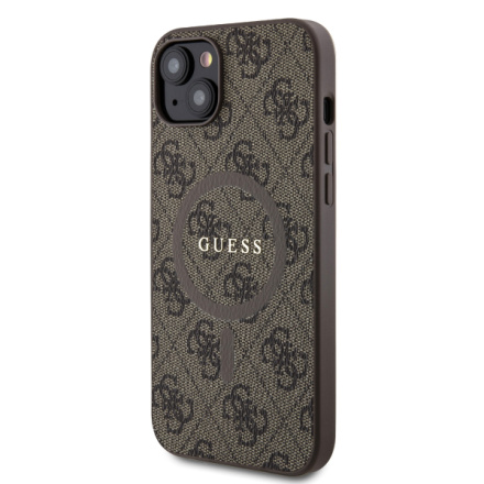 Guess PU Leather 4G Colored Ring MagSafe Zadní Kryt pro iPhone 15 Plus Brown, GUHMP15MG4GFRW