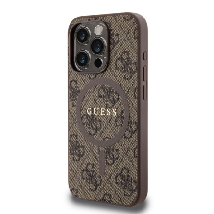 Guess PU Leather 4G Colored Ring MagSafe Zadní Kryt pro iPhone 15 Pro Brown, GUHMP15LG4GFRW