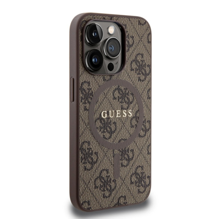 Guess PU Leather 4G Colored Ring MagSafe Zadní Kryt pro iPhone 15 Pro Max Brown, GUHMP15XG4GFRW