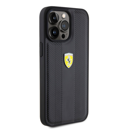 Ferrari PU Leather Hot Stamp Groove Pattern Zadní Kryt pro iPhone 15 Pro Max Black, FEHCP15XP3GRK