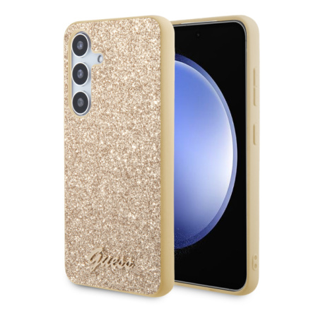 Guess PC/TPU Glitter Flakes Metal Logo Zadní Kryt pro Samsung Galaxy S24 Gold, GUHCS24SHGGSHD