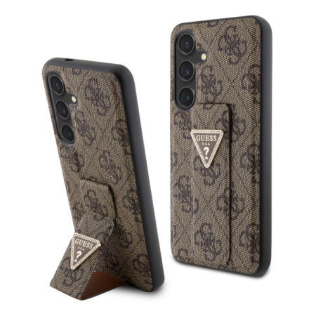 Guess PU Grip Stand 4G Strass Triangle Metal Logo Zadní Kryt pro Samsung Galaxy S24 Brown, GUHCS24SPGS4TDW