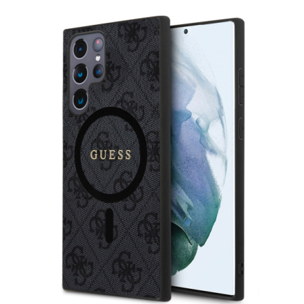 Guess PU Leather 4G Colored Ring MagSafe Zadní Kryt pro Samsung Galaxy S24 Ultra Black, GUHMS24LG4GFRK