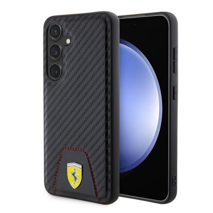 Ferrari PU Leather Bottom Carbon Zadní Kryt pro Samsung Galaxy S24 Black, FEHCS24SN3PUK