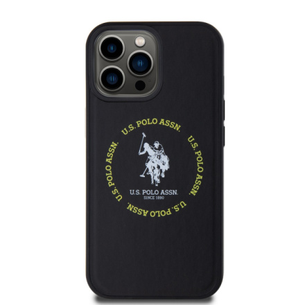U.S. Polo PU Leather Printed Round Double Horse MagSafe Zadní Kryt pro iPhone 15 Pro Black, USHMP15LPSRTK