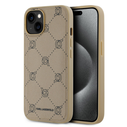 Karl Lagerfeld PU Karl Heads Pattern Magsafe Zadní Kryt pro iPhone 14 Beige, KLHMP14SPGKHPHE