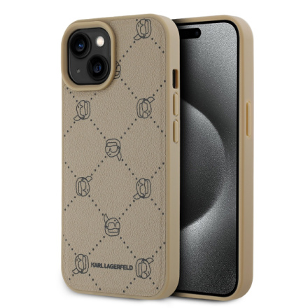 Karl Lagerfeld PU Karl Heads Pattern Magsafe Zadní Kryt pro iPhone 15 Beige, KLHMP15SPGKHPHE