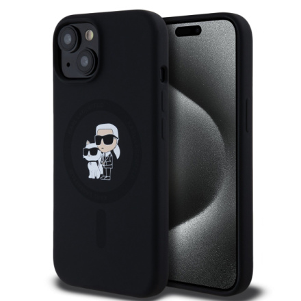 Karl Lagerfeld Liquid Silicone Karl and Choupette Magsafe Zadní Kryt pro iPhone 15 Black, KLHMP15SSCMKCRHK