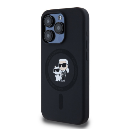 Karl Lagerfeld Liquid Silicone Karl and Choupette Magsafe Zadní Kryt pro iPhone 15 Pro Black, KLHMP15LSCMKCRHK