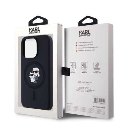 Karl Lagerfeld Liquid Silicone Karl and Choupette Magsafe Zadní Kryt pro iPhone 15 Pro Black, KLHMP15LSCMKCRHK