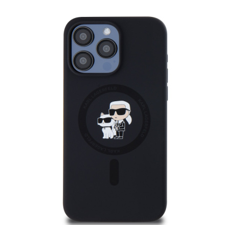 Karl Lagerfeld Liquid Silicone Karl and Choupette Magsafe Zadní Kryt pro iPhone 15 Pro Max Black, KLHMP15XSCMKCRHK