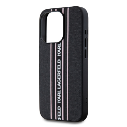 Karl Lagerfeld PU Saffiano Athleisure Stripe and Strap Zadní Kryt pro iPhone 15 Pro Max Pink, KLHCP15XPAMSCNSP